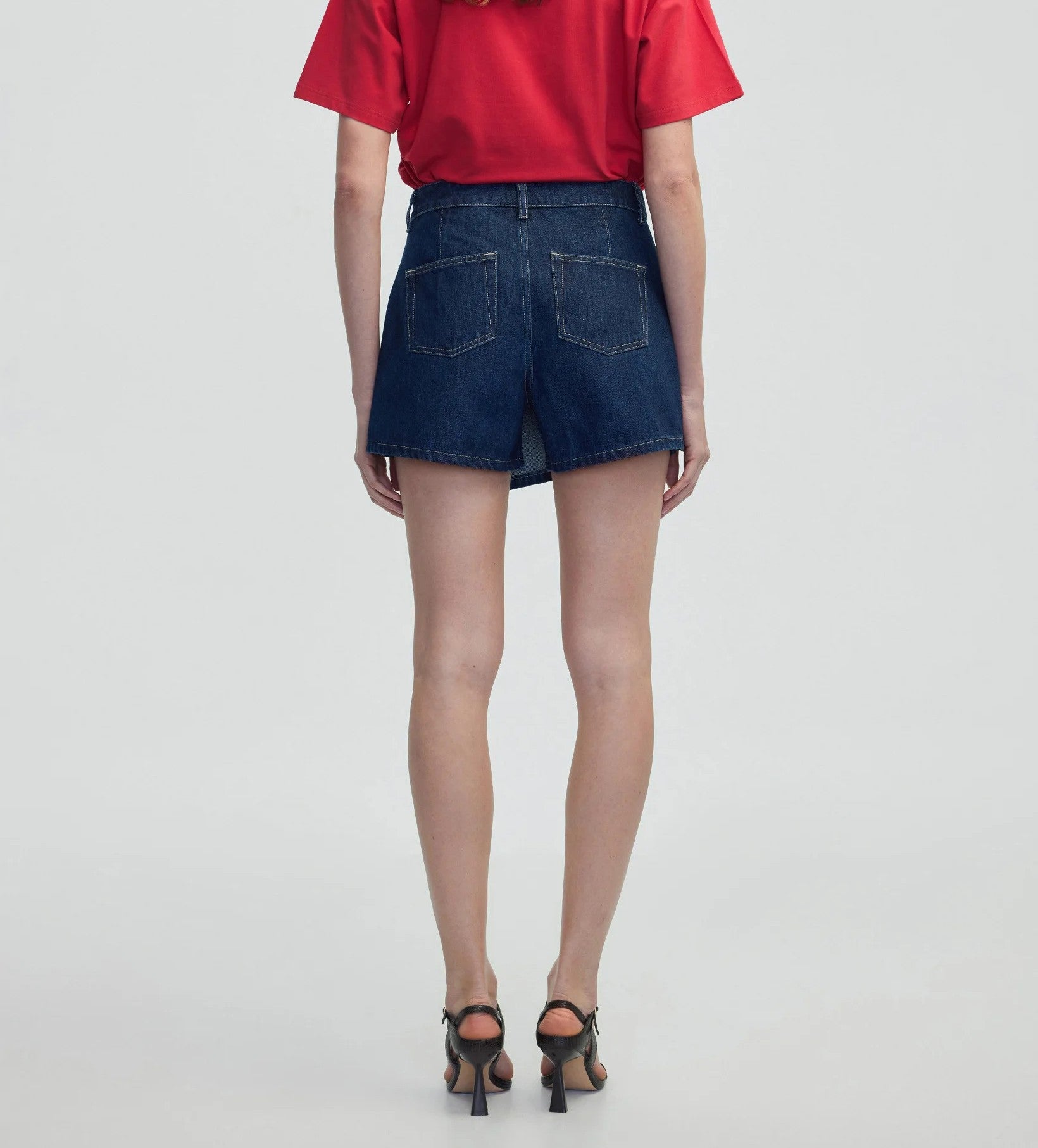Minifalda vaquera azul marino con cremallera para mujer: pantalones cortos vintage chic de cintura alta