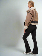 Dámská termo bomber bunda z ovčí kůže – silný vintage zimní kabát s šerpou a klopou 