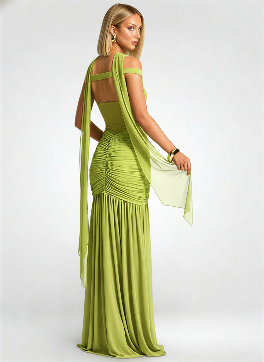 Off-Shoulder Halter Split Maxi Dress
