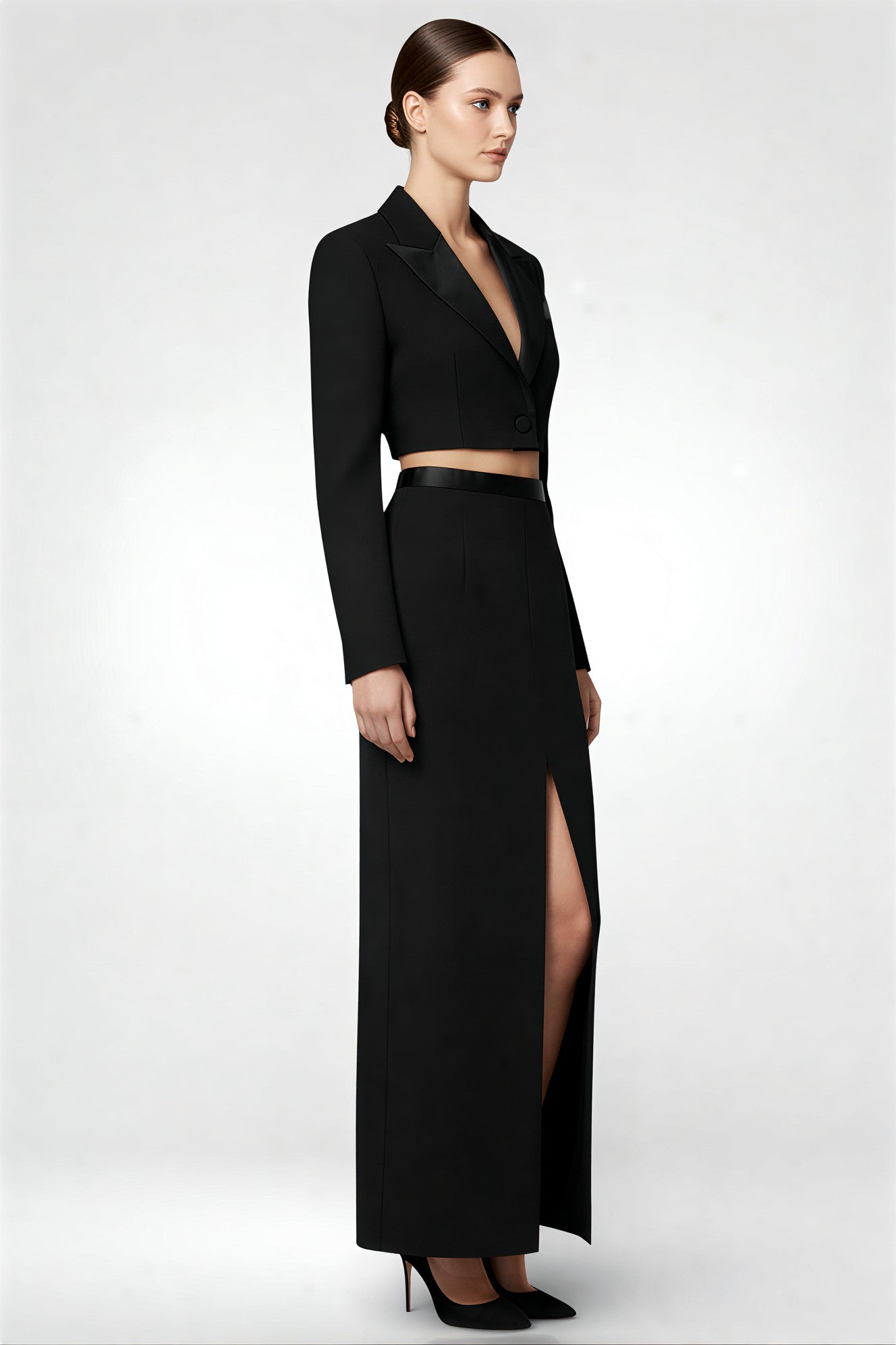 V-Neck Blazer & Slim Long Skirt Set