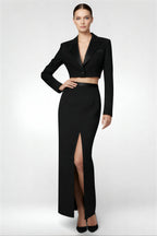 V-Neck Blazer & Slim Long Skirt Set