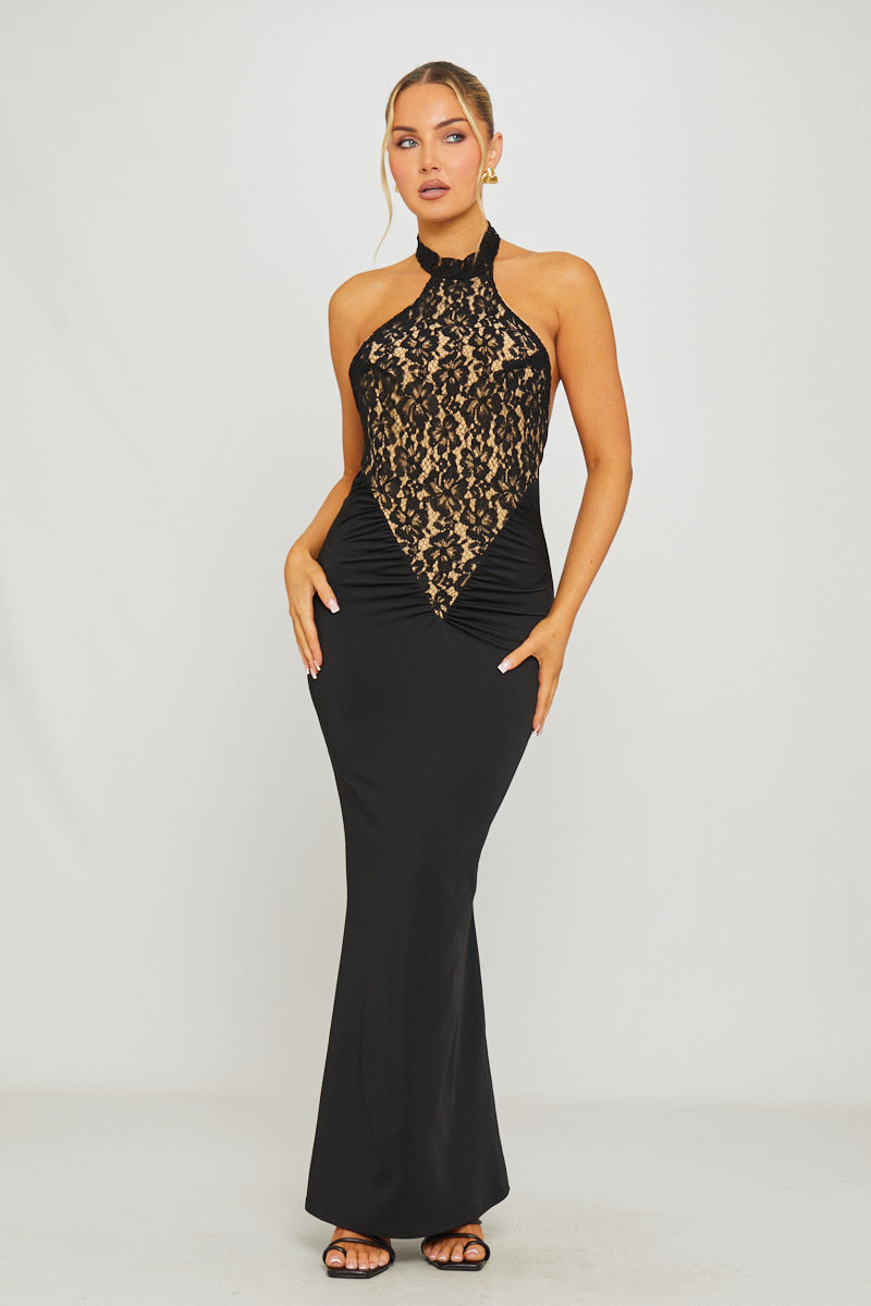 Ärmelloses, figurbetontes Kleid mit Spitzenbesatz – Elegantes Etuikleid