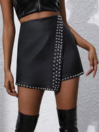 Asymmetric Studded Viscose Mini Skirt