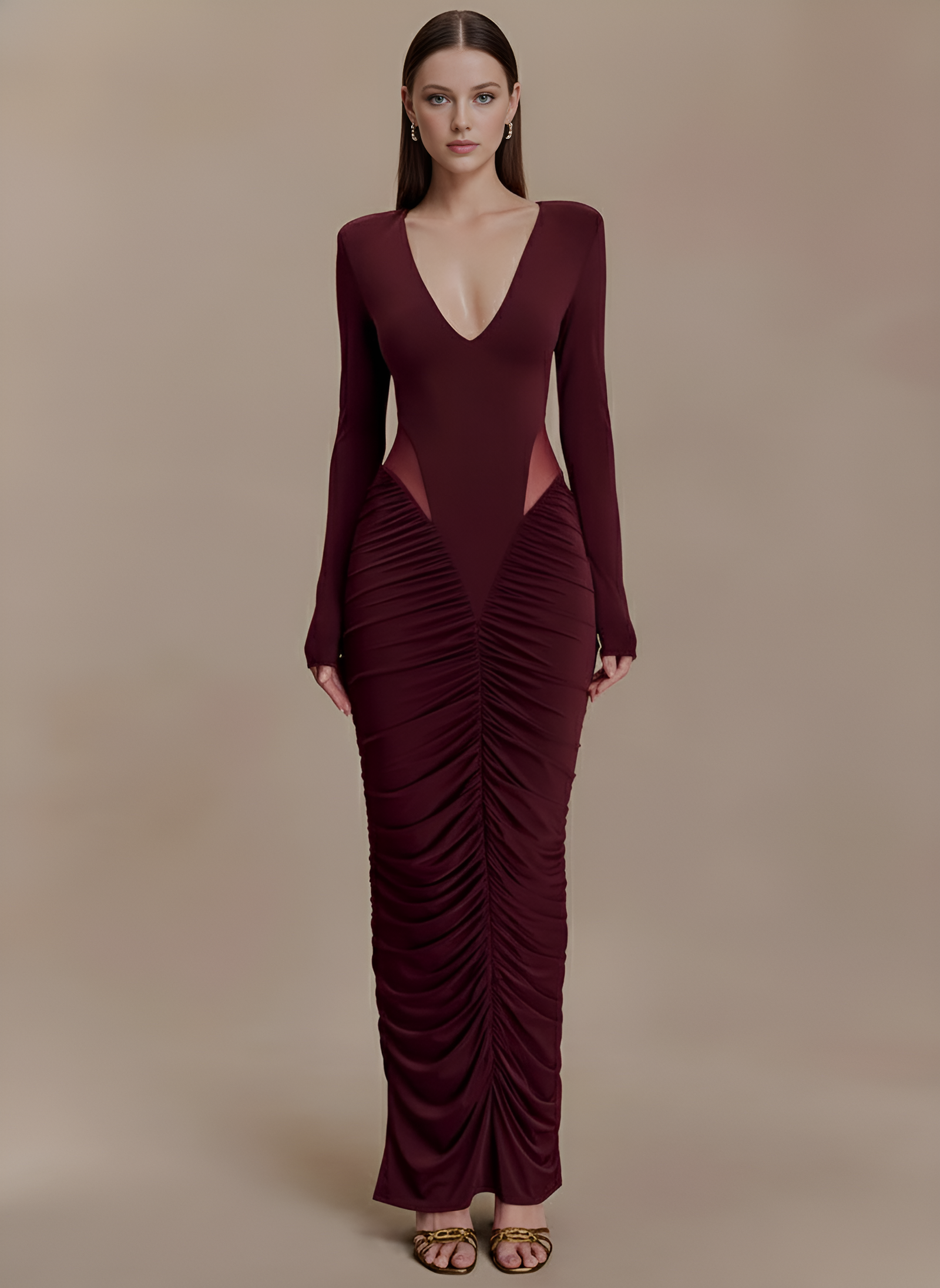 Elegant Deep V-Neck Mesh Maxi Dress