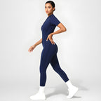 Backless Zip Yoga Jumpsuit -Navy