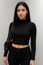 Ribbed Turtleneck Crop Top – Long Sleeve Slim Fit