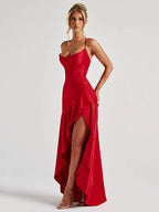 Strapless Asymmetrical Midi Dress – Sexy Backless Summer Dress with Empire Waist for Women