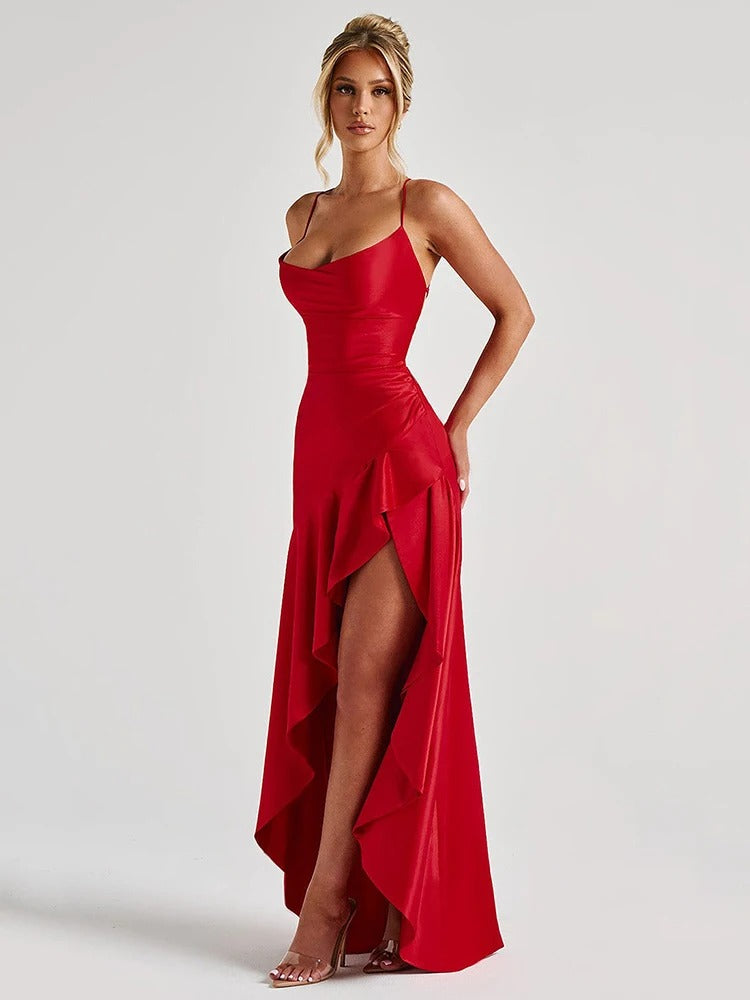 Strapless Asymmetrical Backless Midi Dress