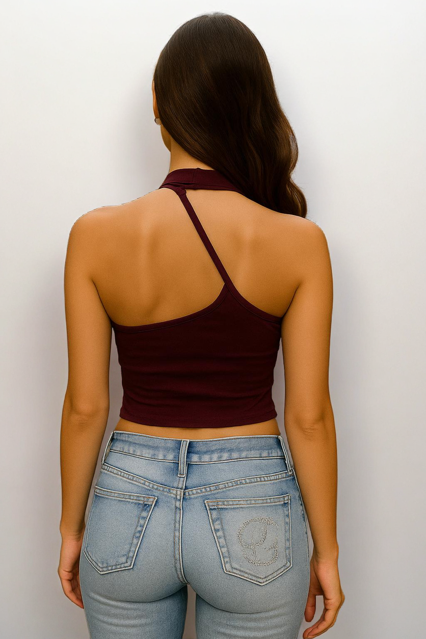 3D Flower Y2K Backless Top– Women’s Slim Slanted Shoulder Summer Vest