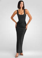 Ruched Backless Elegance – Bodycon Maxi Gown