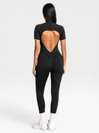 Backless Zip Yoga Jumpsuit -Black