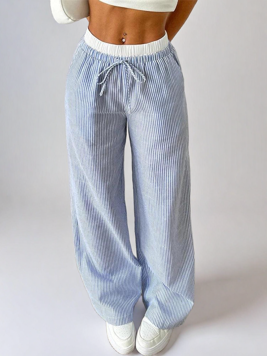 Women's Striped Wide Leg Knit Pants – High-Waisted Casual Y2K Trousers for Fall & Winter Streetwear