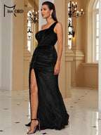 One-Shoulder Sequin Velvet Gown