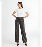 Wide-Leg Leather Pants -Brown