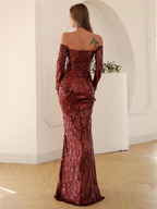 Off-Shoulder Sequin Maxi Dress