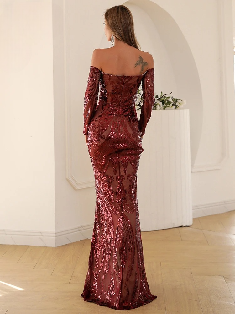 Off-Shoulder Sequin Maxi Dress