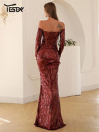 Off-Shoulder Sequin Maxi Dress