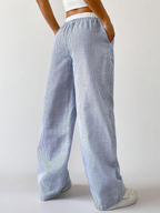 Women's Striped Wide Leg Knit Pants – High-Waisted Casual Y2K Trousers for Fall & Winter Streetwear