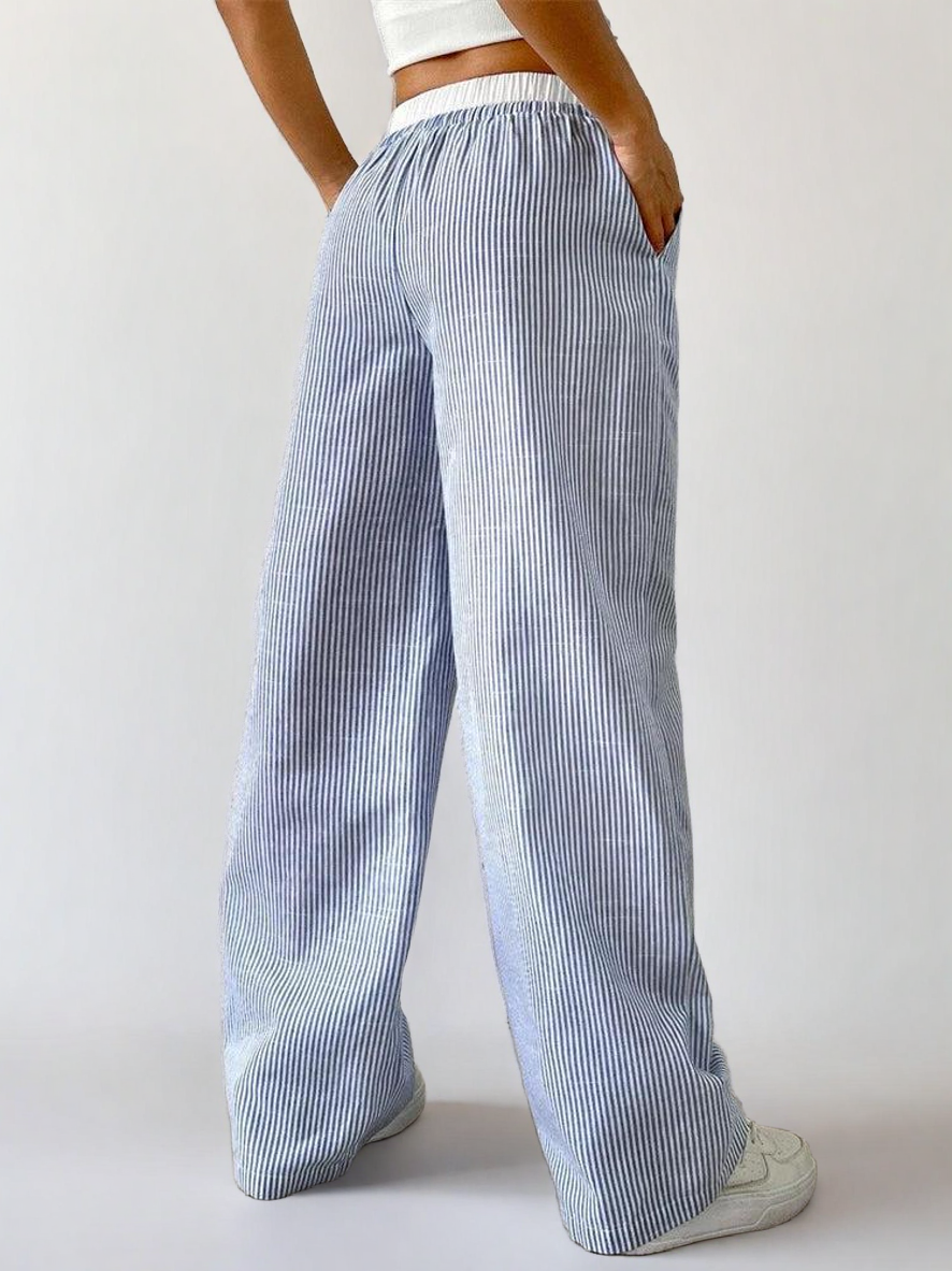 Women's Striped Wide Leg Knit Pants – High-Waisted Casual Y2K Trousers for Fall & Winter Streetwear