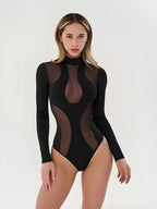 Sheer Mesh Long Sleeve Bodysuit