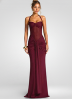 Ruched Halter Off-Shoulder Maxi Dress