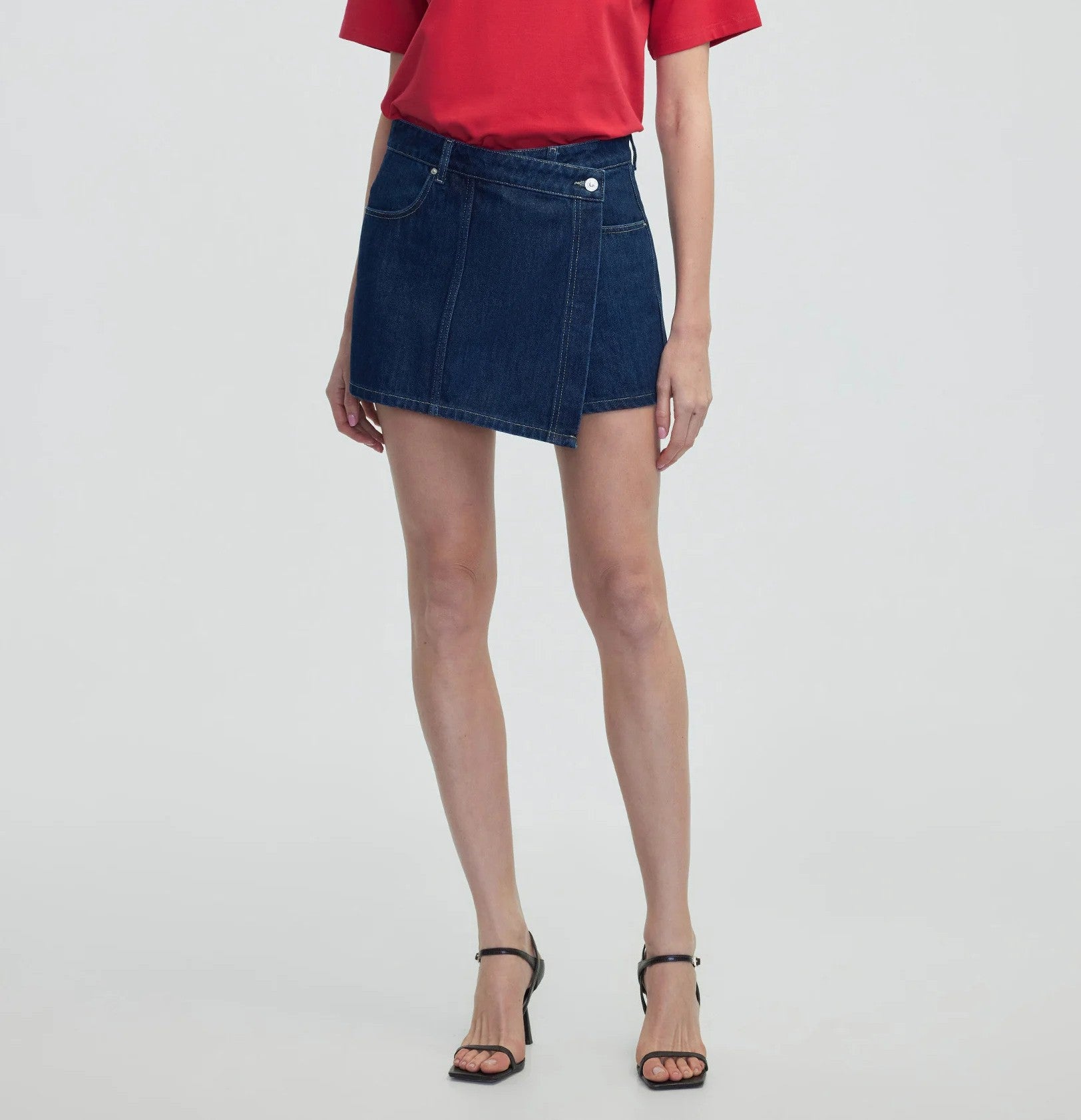 Minifalda vaquera azul marino con cremallera para mujer: pantalones cortos vintage chic de cintura alta
