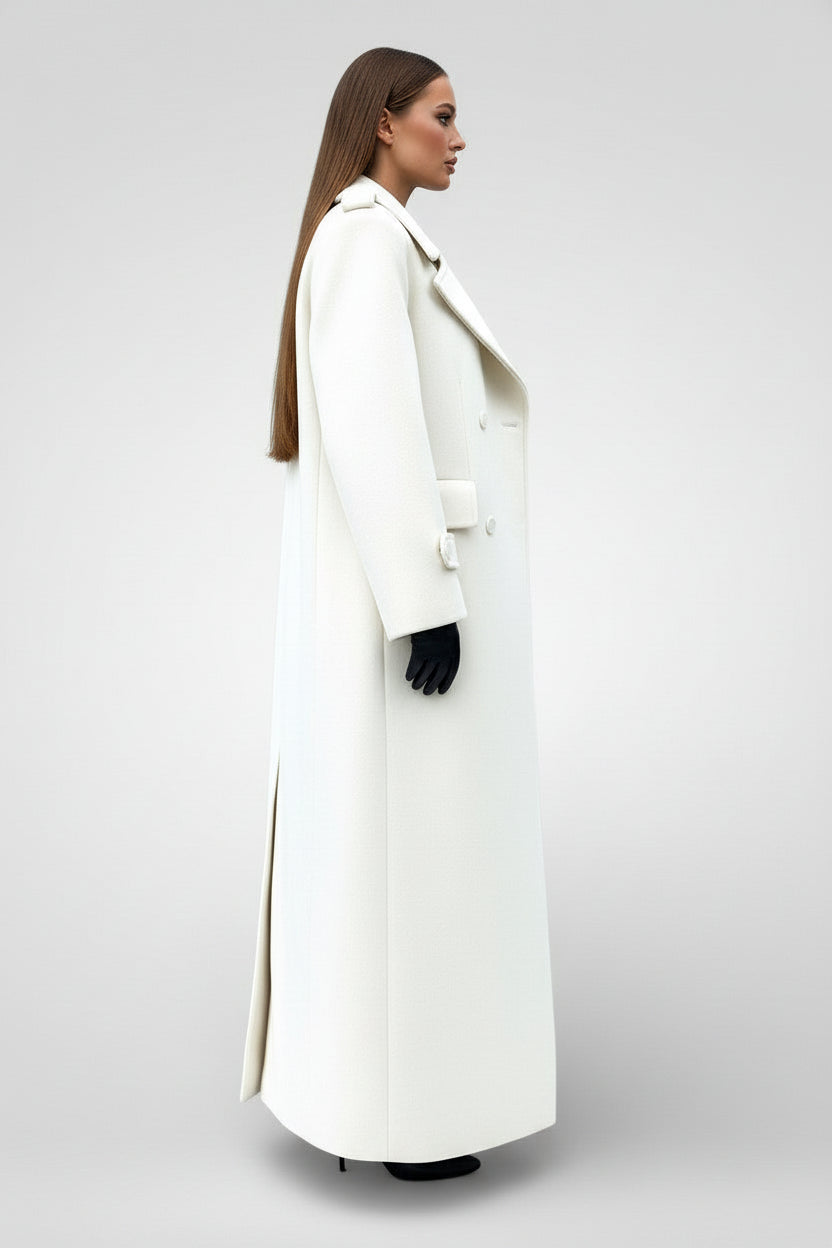 Double-Breasted Belted Long Overcoat
