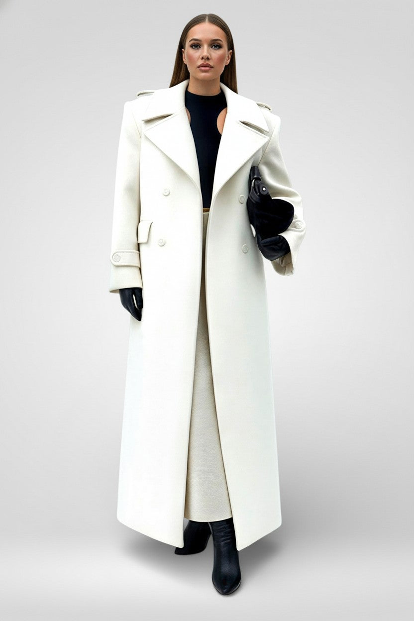Double-Breasted Belted Long Overcoat