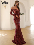Off-Shoulder Sequin Maxi Dress