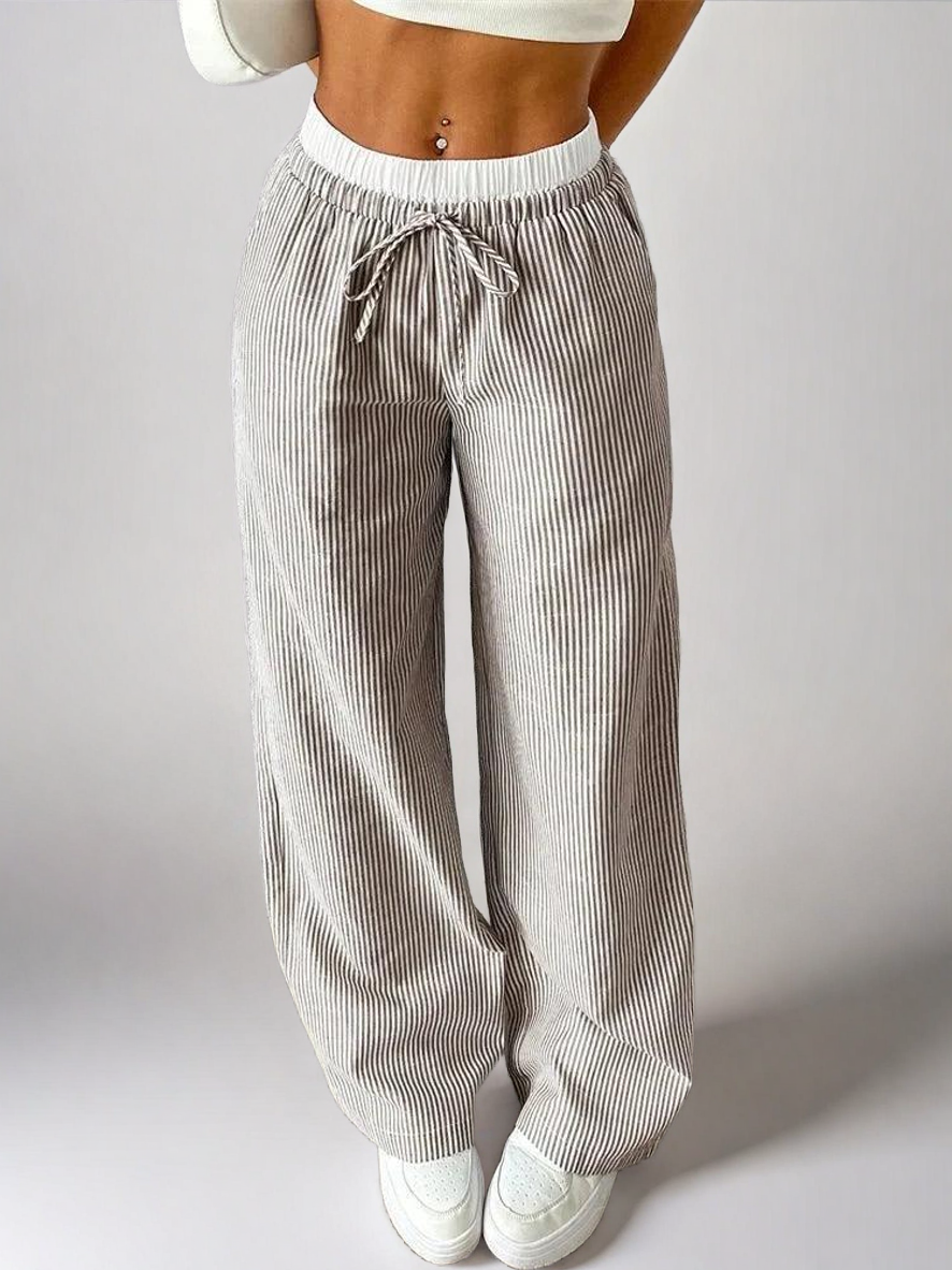 Women's Striped Wide Leg Knit Pants – High-Waisted Casual Y2K Trousers for Fall & Winter Streetwear