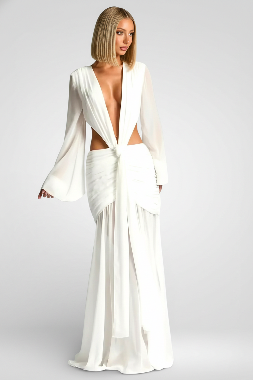 Deep V Backless Maxi Dress