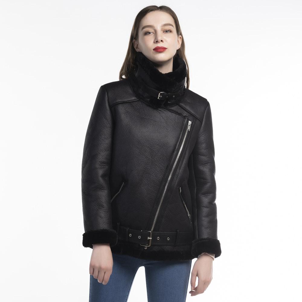 Women’s Belted Moto Jacket –  Fur Lined for Winter