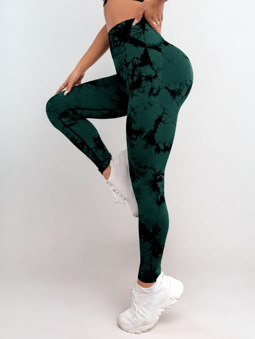 Leggings tie-dye con control de abdomen: ajuste sin costuras para entrenar