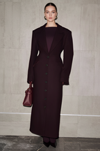 Elegant Wool-Blend Maxi Coat with Belt - Plum