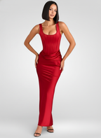 Ruched Backless Elegance – Bodycon Maxi Gown