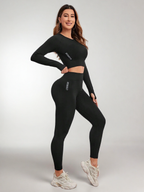 2-Piece Seamless Workout Set – Women’s Long Sleeve Crop Top & Matching Leggings