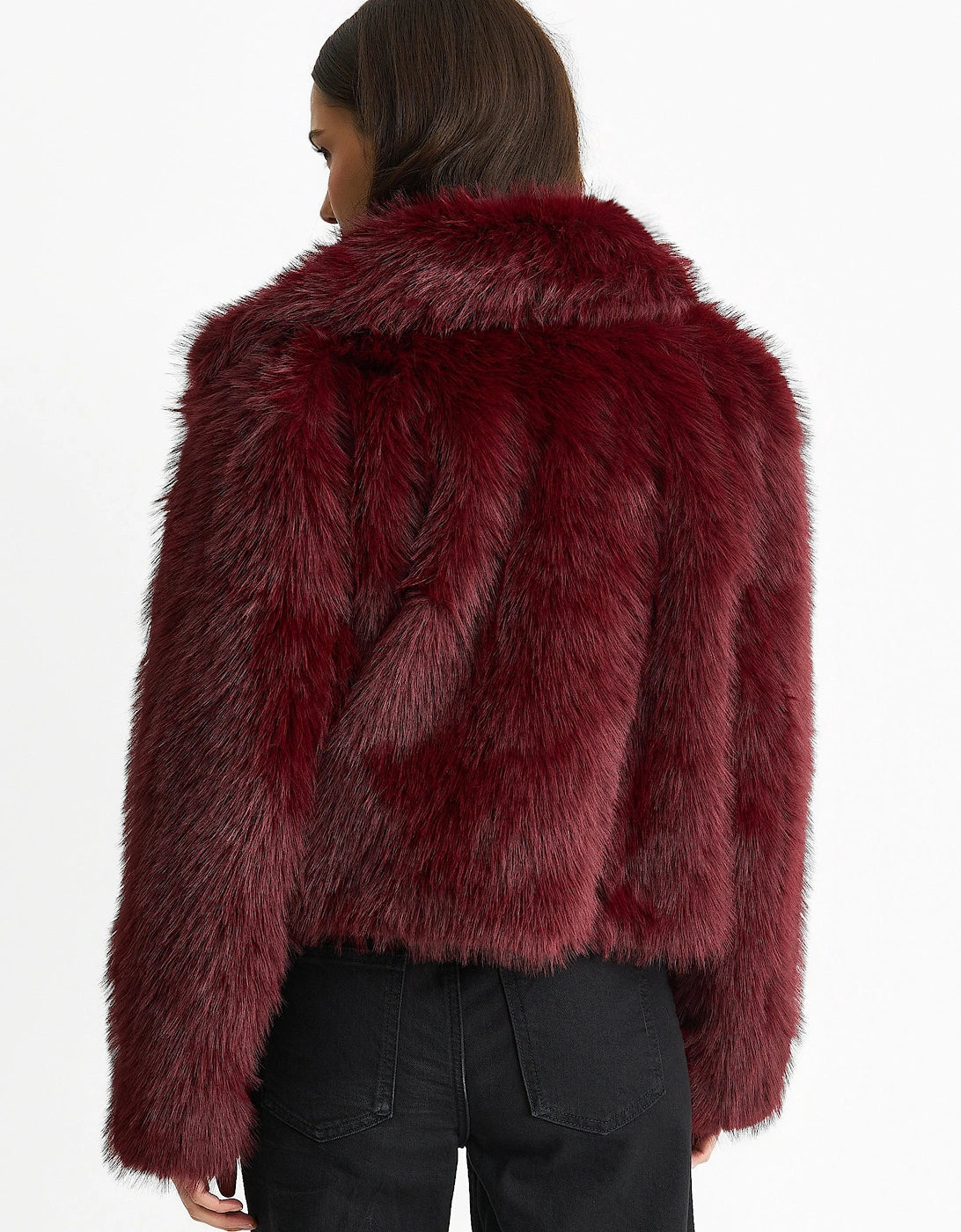 Burgundy Fur Long-Sleeve Coat