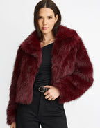 Burgundy Fur Long-Sleeve Coat