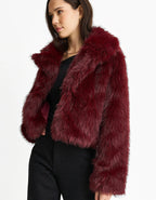 Burgundy Fur Long-Sleeve Coat