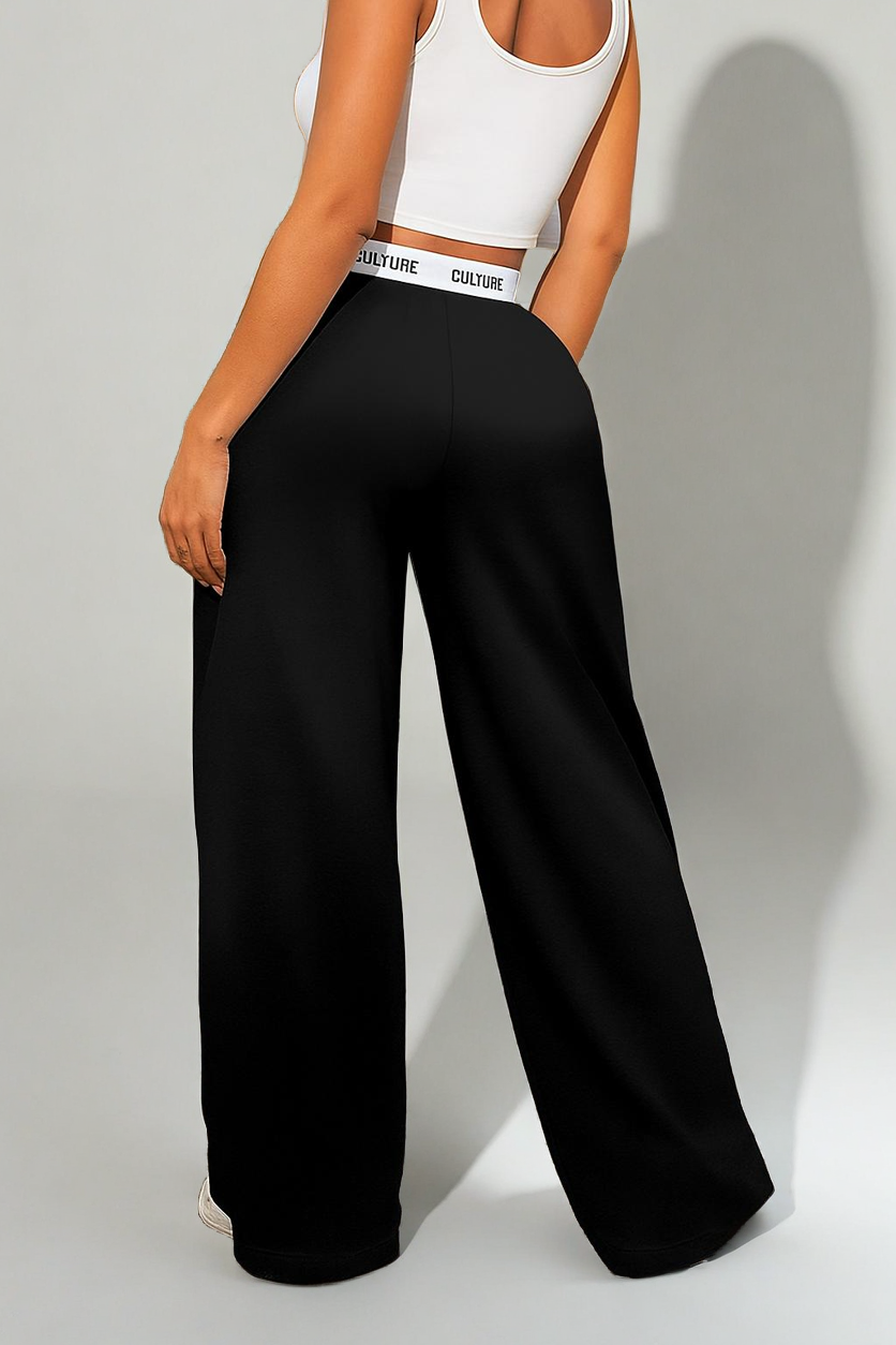FlowMuse Wide-Leg Lounge Pants – Embroidered Heart & Branded Waistband