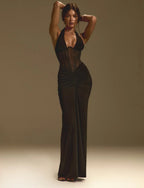 Neckholder-Maxikleid mit V-Ausschnitt und offenem Rücken