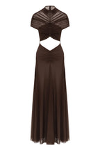 Coffee Mesh Cut-Out Maxi Dress