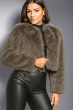 Women's Winter Plush Fur Short Jacket – Thick Casual Outerwear with Pockets, O-Neck