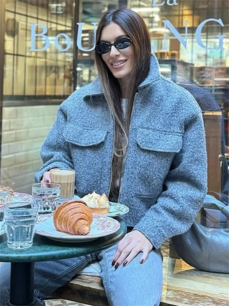 Tvídová zkrácená bunda na zip – městské elegantní a ležérní