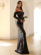 Off-Shoulder Sequin Maxi Dress