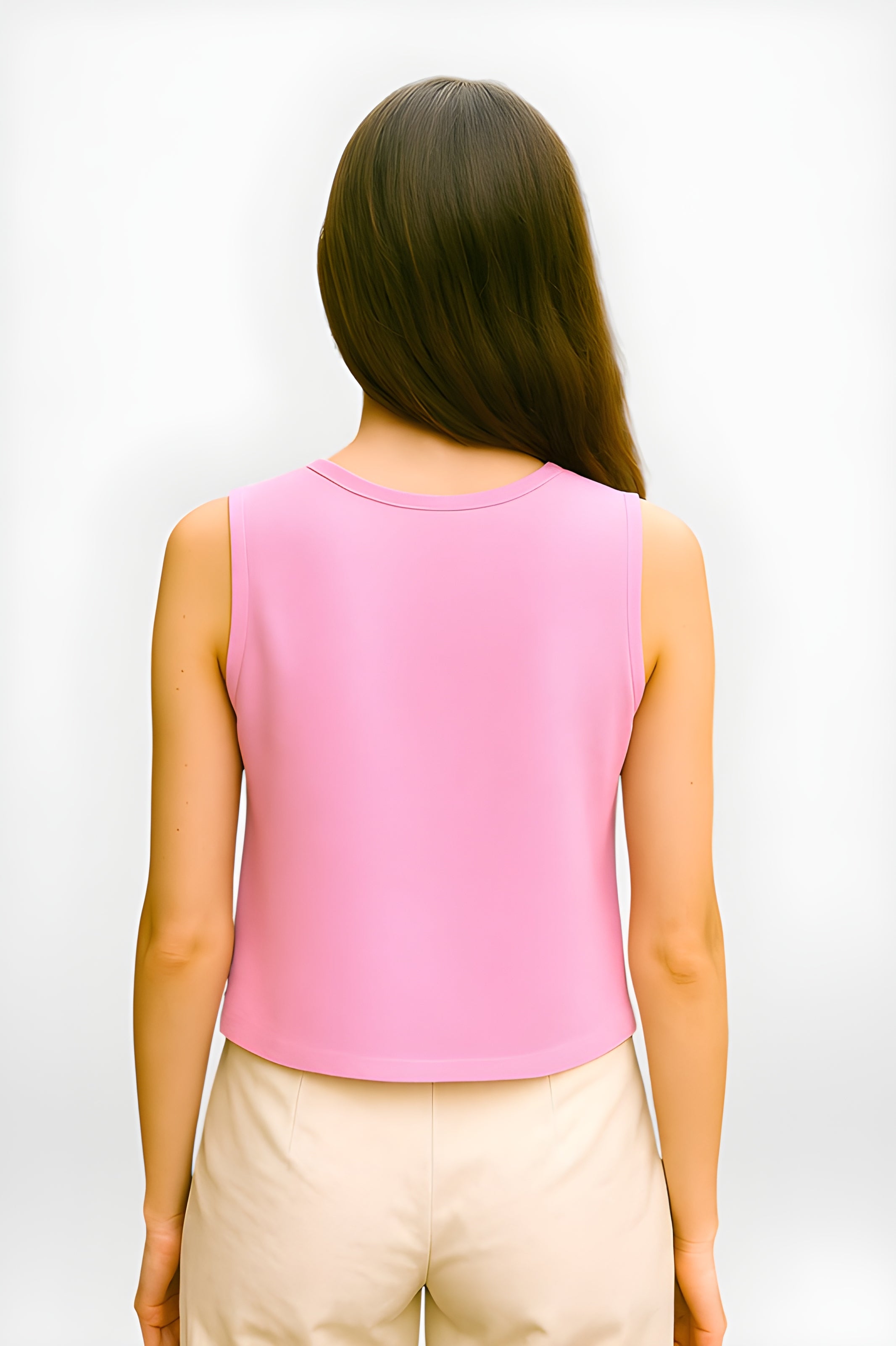 Kurze rosa Weste für Damen – Zweireihiges ärmelloses Top