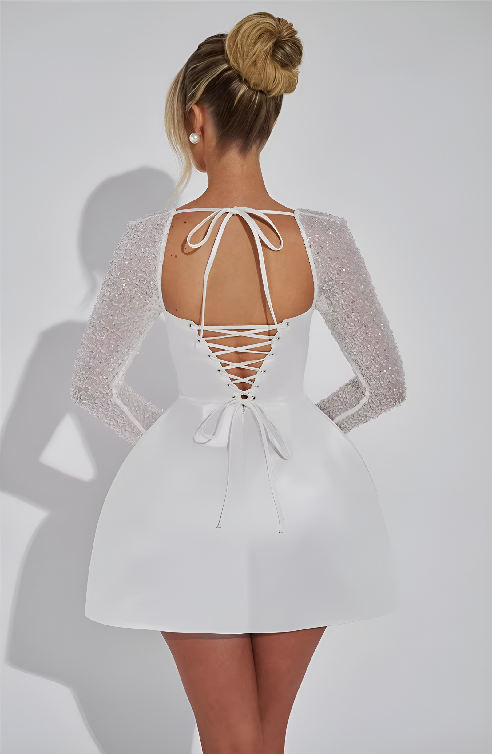 Backless Lace Sleeve Mini Dress