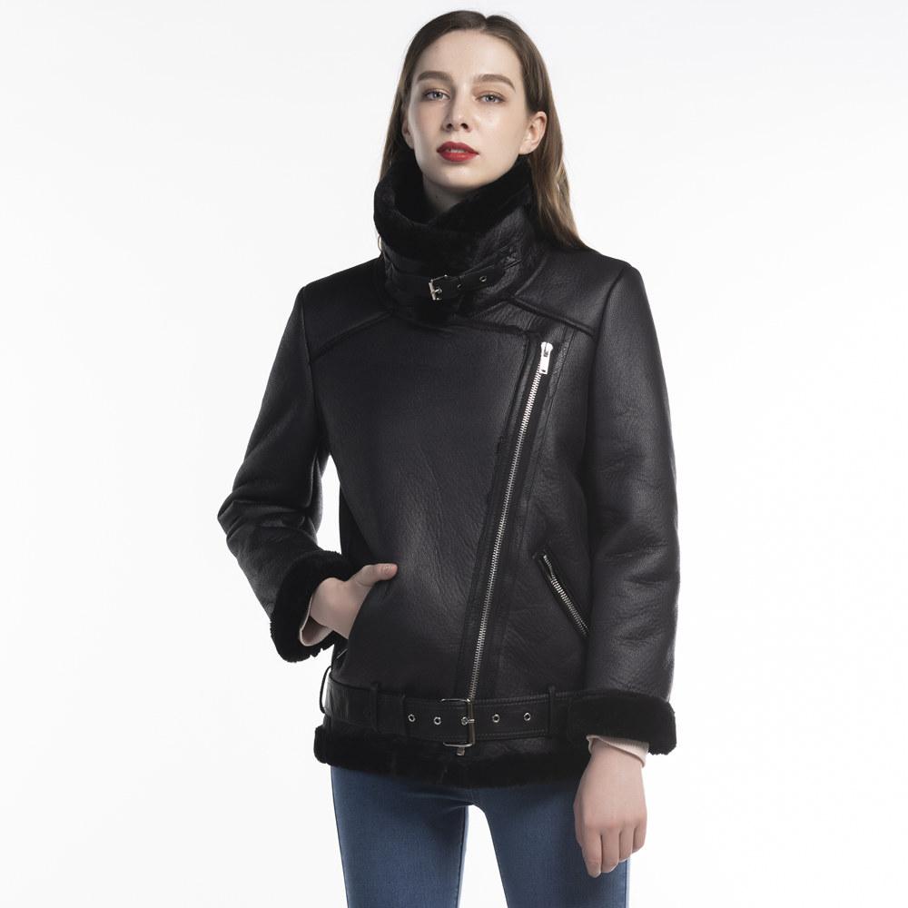 Women’s Belted Moto Jacket –  Fur Lined for Winter