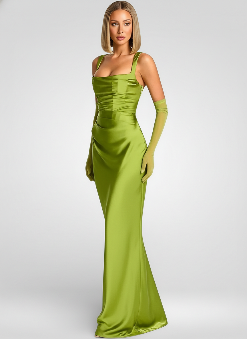 Satin Lace-Up Halter Maxi Dress