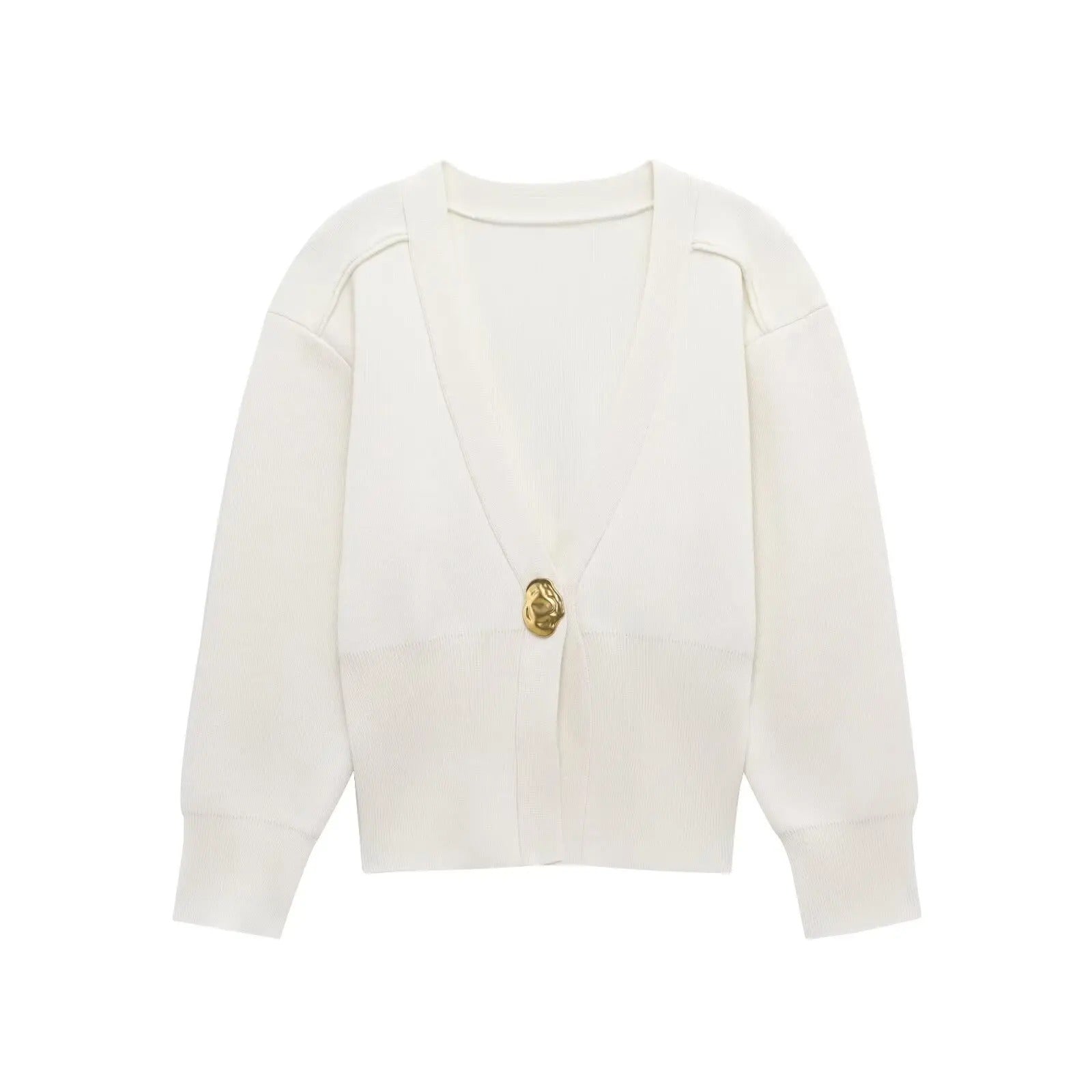 Cardigan cache-cœur en tricot sculpté – Boucle dorée et silhouette ajustée